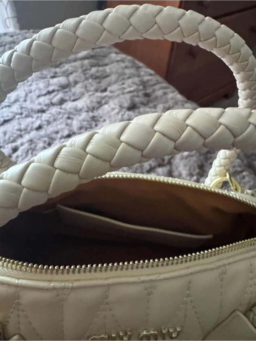 Quilted Cream Satchel with Braided Handles